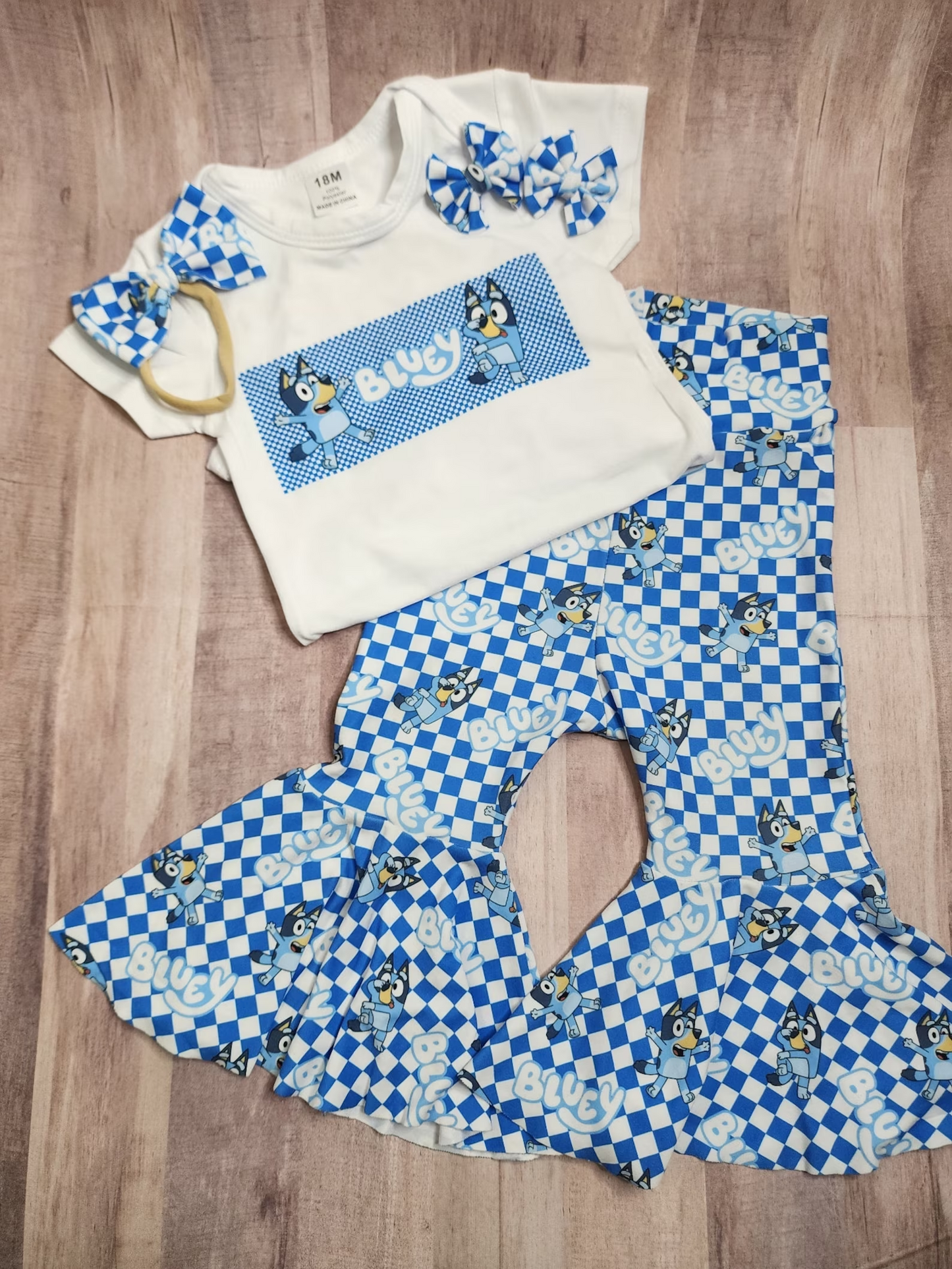 (Custom Design Preorder MOQ 5) Blue Cartoon Dog Girls Clothes Set