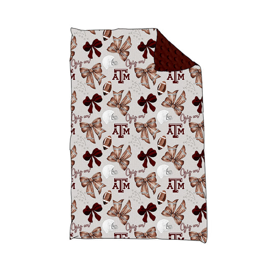 (Custom Design Preorder MOQ 5) Team's TEXAS A&M Football Bows Print Baby Minky Blanket