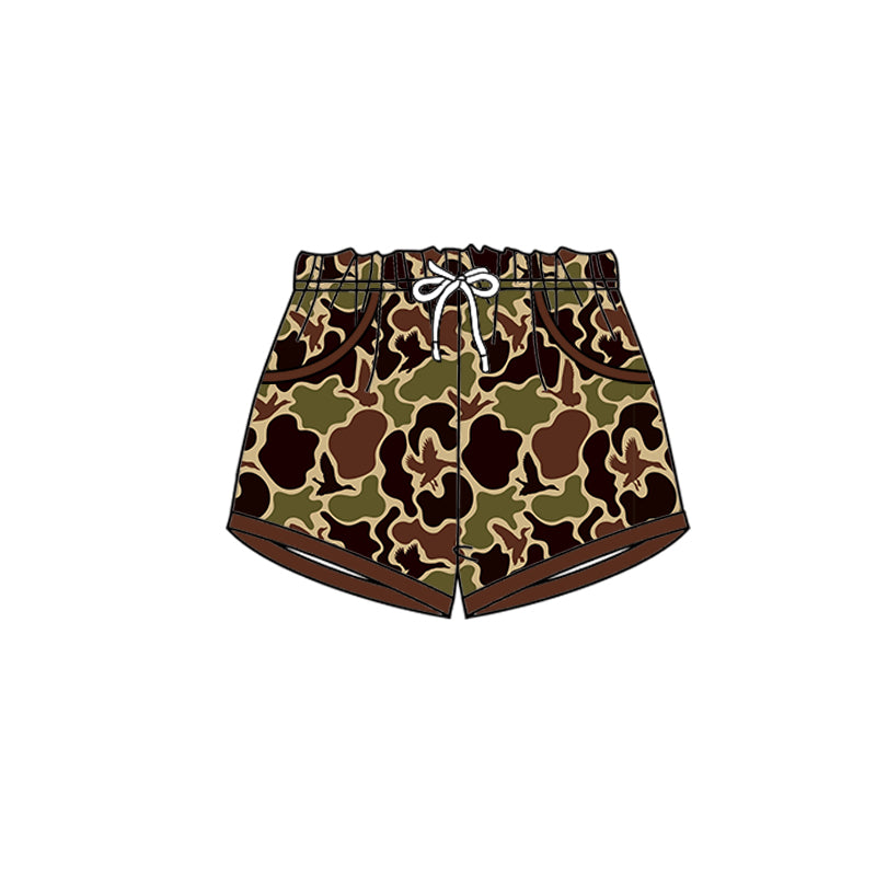 (Custom Design Preorder MOQ 5 ) Brown Camo Print Pockets Kids Summer Bottom Shorts