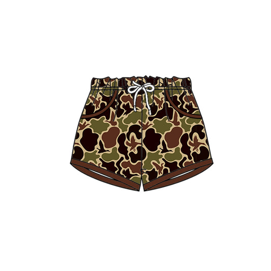 (Custom Design Preorder MOQ 5 ) Brown Camo Print Pockets Kids Summer Bottom Shorts