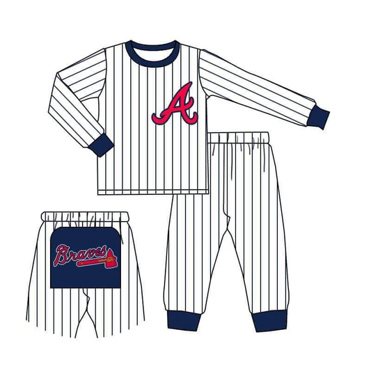 (Custom Design Preorder MOQ 5)  Team's A Stripes Print Boys Pajamas Clothes Set