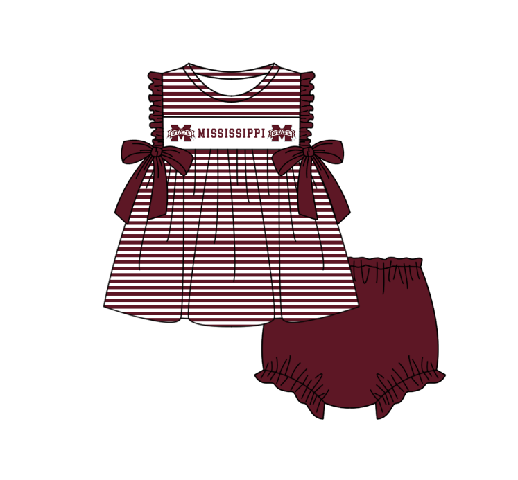 (Custom Design Preorder MOQ 5 Each Item) Team's Mississippi State Print Kids Summer Matching Clothes Sibling Wear