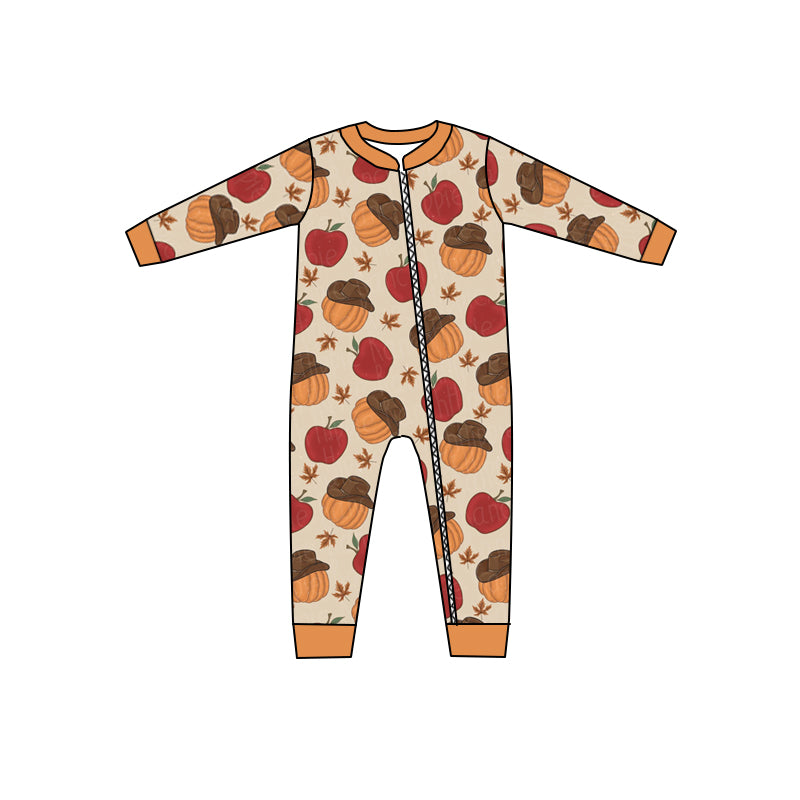 (Custom Design Preorder MOQ 5) NO.17 Western Punpkin Baby Zip Romper