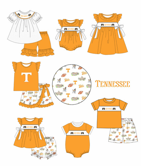 1.7(Custom Design Preorder MOQ 5 Each Design) Team's GO VOLS Print Kids Summer Matching Clothes Sibling Wear