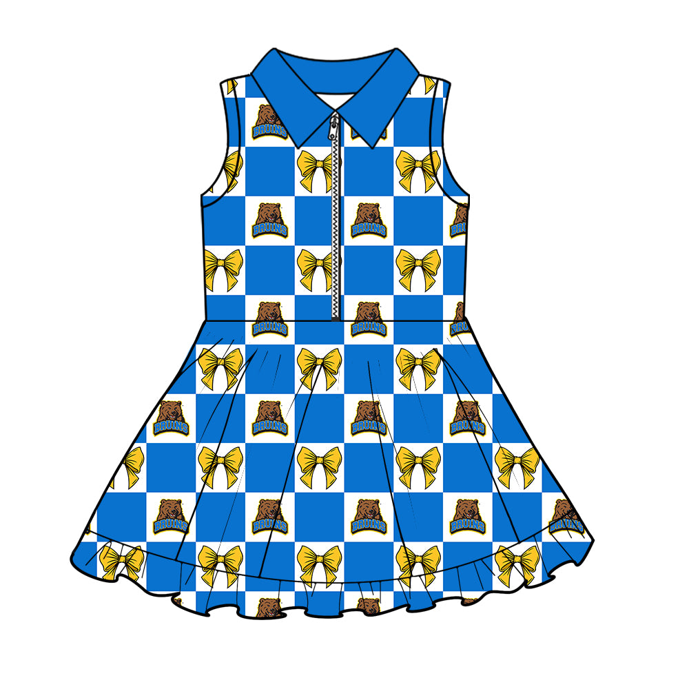 (Custom Design Preorder MOQ 5 Each Color) Team's UCLA Bruins Bows Plaid Print Girls Summer Clothes Sisters Matching Wear