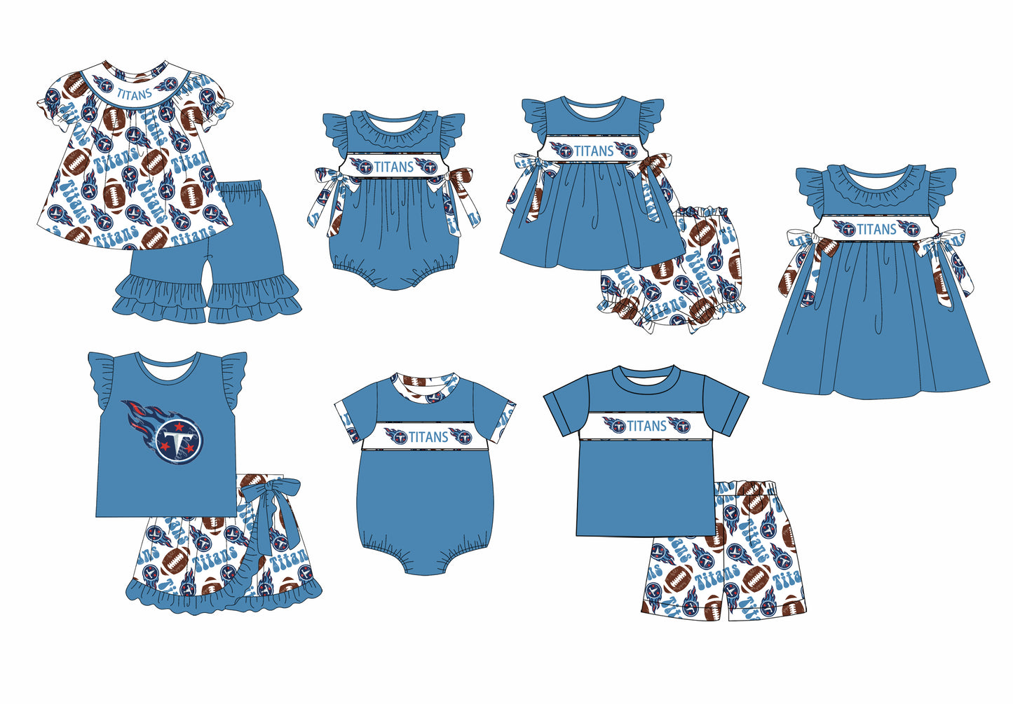 1.9(Custom Design Preorder MOQ 5 Each Design) Team's TITANS Print Kids Summer Matching Clothes Sibling Wear