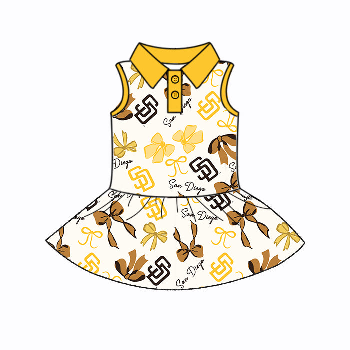 (Custom Design Preorder MOQ 5 Each Color) Team's SAN DIEGO Bows Print Girls Summer Clothes Sisters Matching Wear