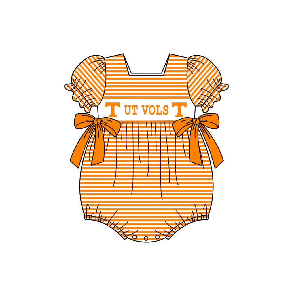 (Custom Design Preorder MOQ 5) Team's Tennessee VOLS Orange Stripes Print Baby Girls Summer Romper