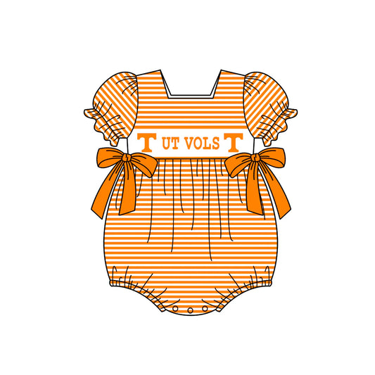 (Custom Design Preorder MOQ 5) Team's Tennessee VOLS Orange Stripes Print Baby Girls Summer Romper