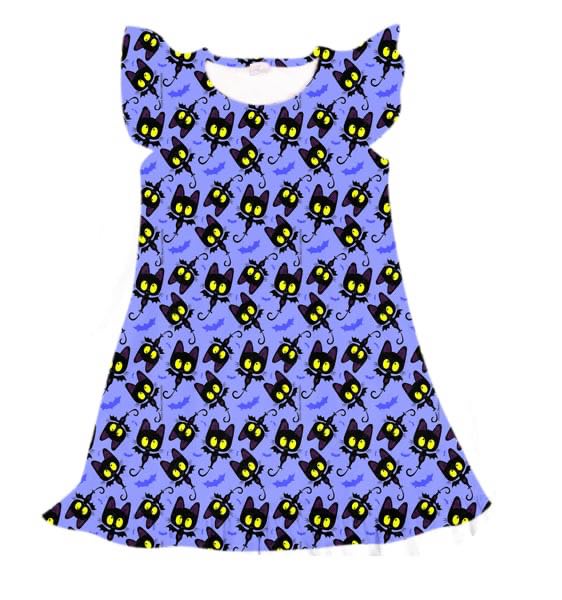 (Custom Design Preorder MOQ 5) Bat Print Girls Knee Length Halloween Dress