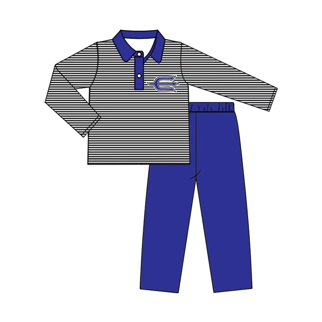 (Custom Design Preorder MOQ 5) Team's DEVILS Polo Top Blue Pants Boys Fall Clothes Set