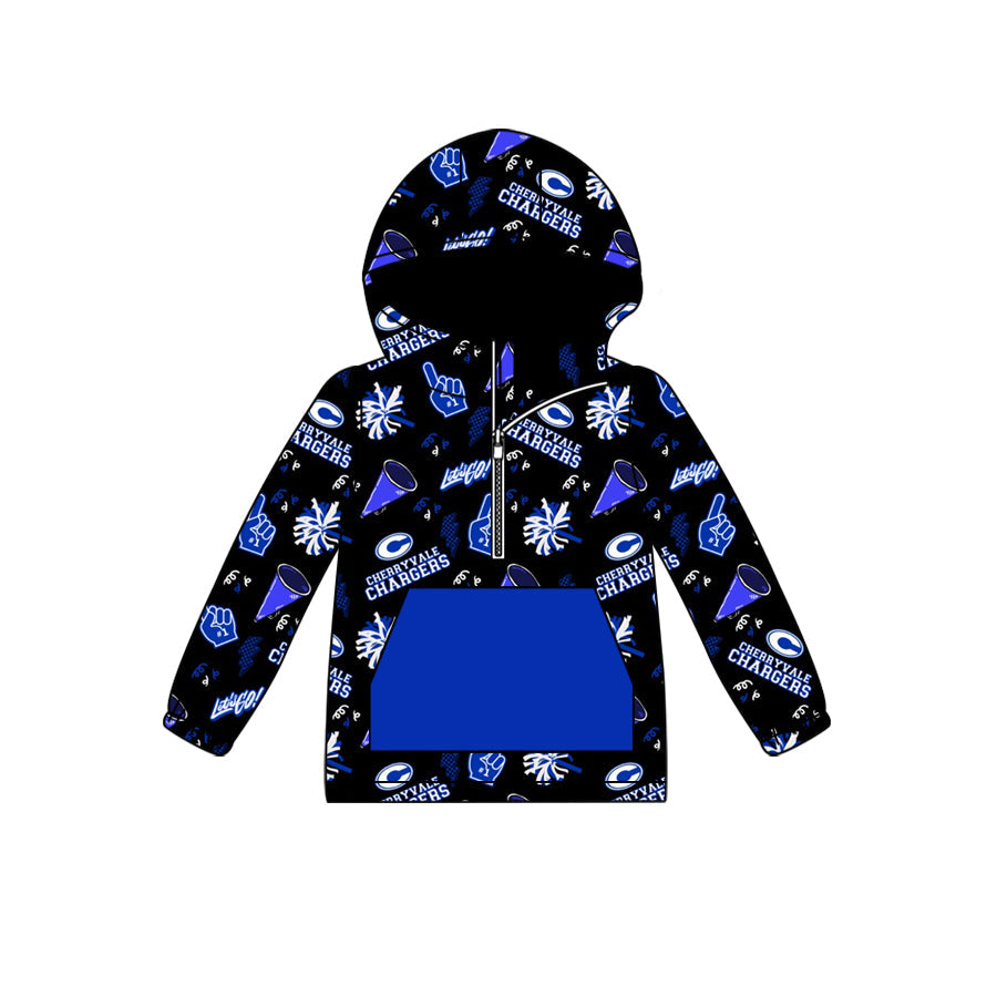 (Custom Design Preorder MOQ 5) Team's Cherryvale Blue Print Kids Fall Zipper Hoodie Top