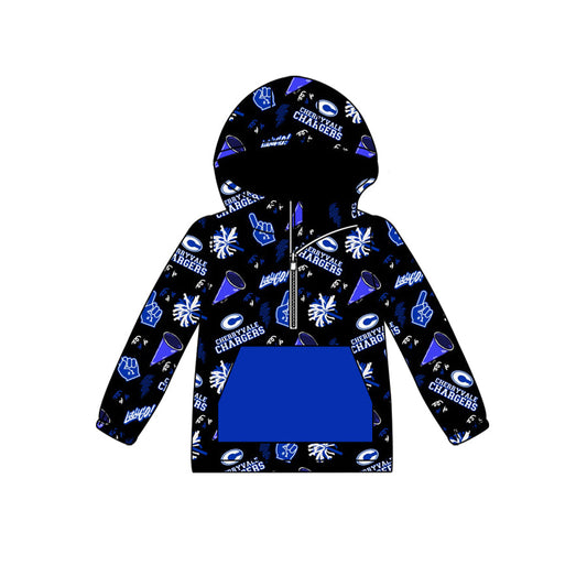 (Custom Design Preorder MOQ 5) Team's Cherryvale Blue Print Kids Fall Zipper Hoodie Top