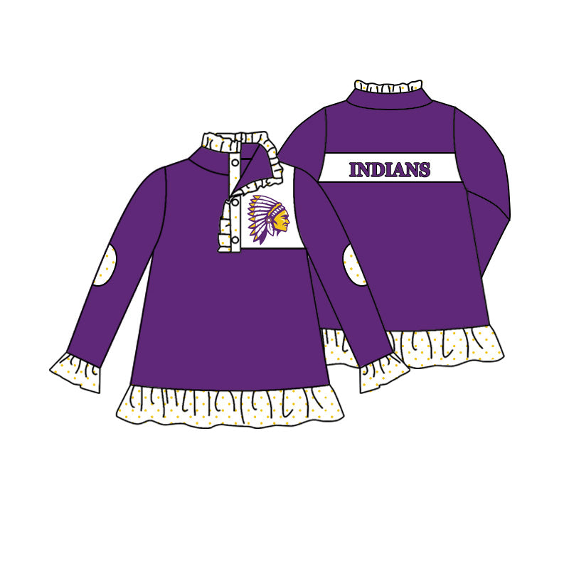 (Custom Design Preorder MOQ 5) Team's INDIANS Purple Print Girls Pullover Tee Shirts Top