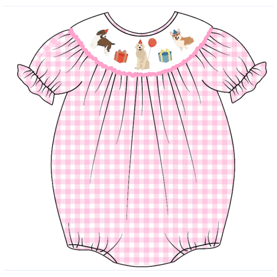 (Custom Design Preorder MOQ 5) Dog Pink Plaid Print Baby Girls Summer Romper