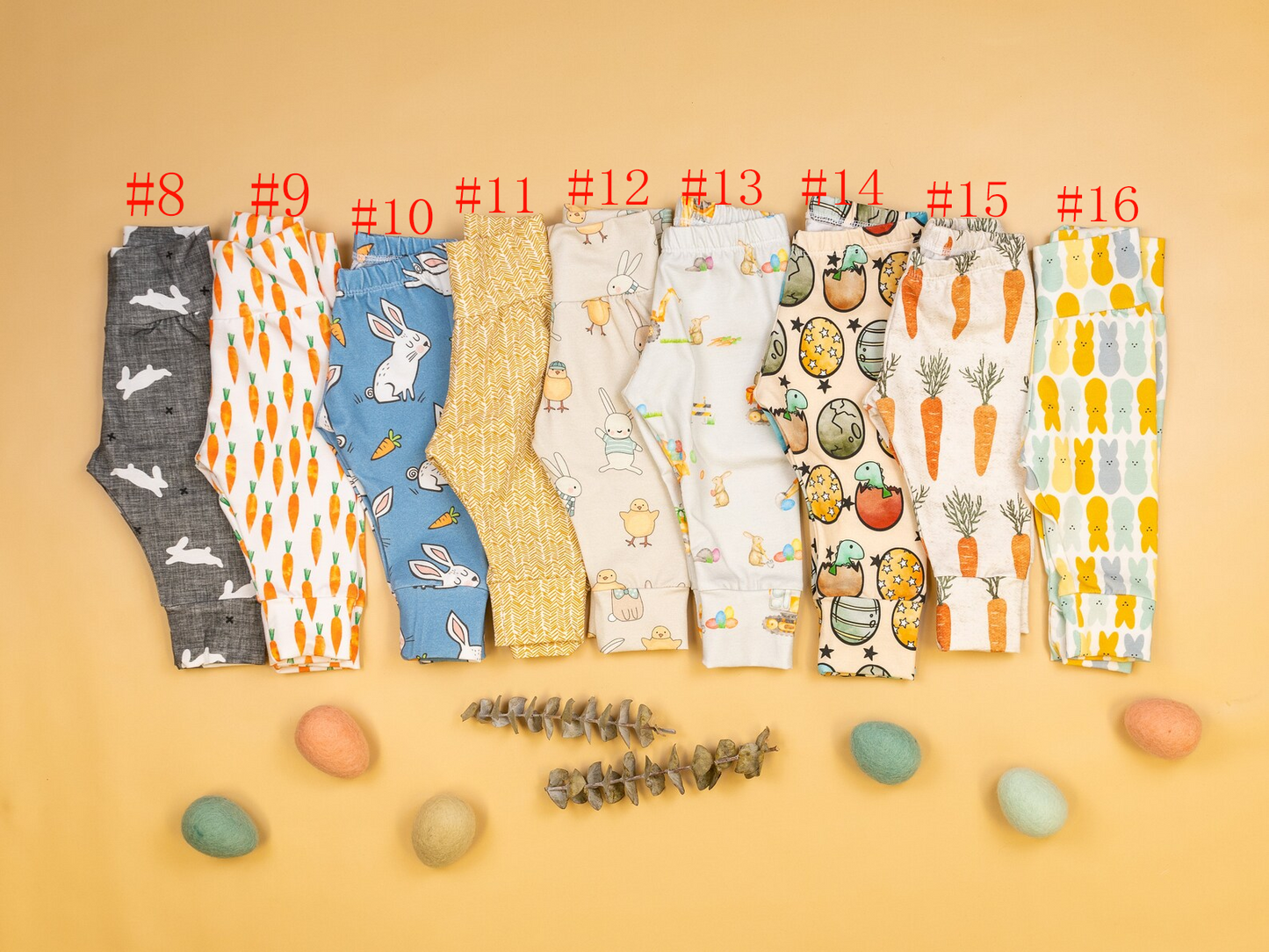 (Custom Design MOQ 5) NO.10 Bunny Carrot Print Kids Easter Pants