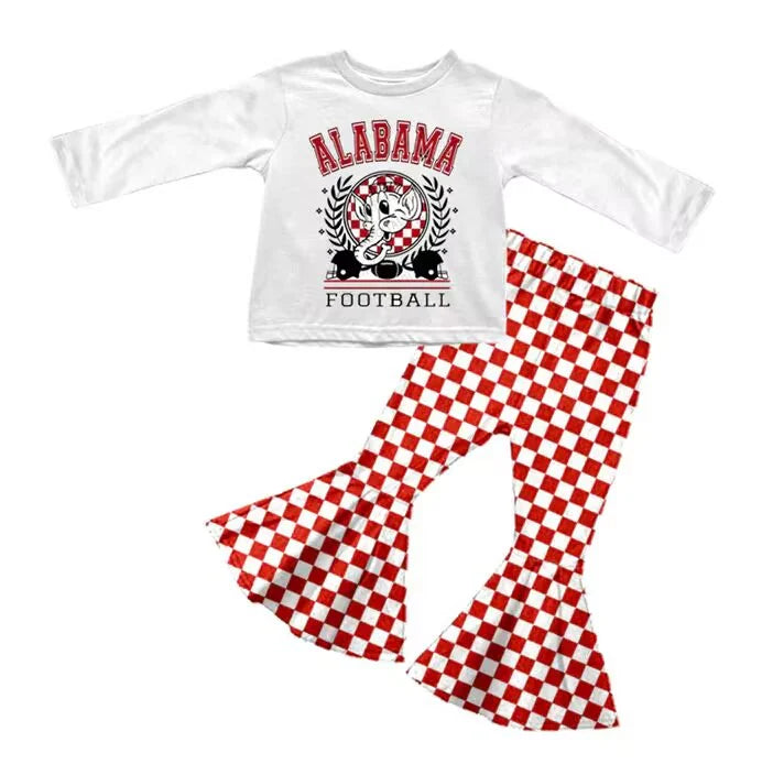 (Custom Design Preorder MOQ 5) Team's Alabama Top Plaid Pants Boys & Girls Clothes Set