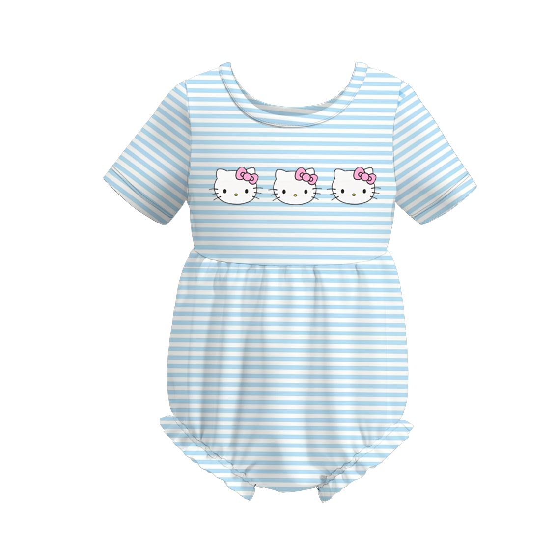 (Custom Design Preorder MOQ 5) Cute Cats Blue Stripes Print Baby Girls Romper