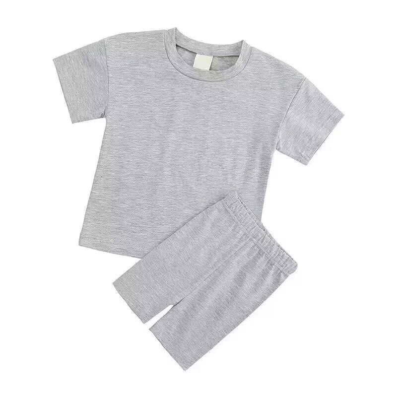 (Custom Design Preorder MOQ 5) Grey Shorts Kids Summer Pajamas Clothes Set