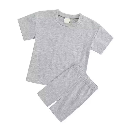 (Custom Design Preorder MOQ 5) Grey Shorts Kids Summer Pajamas Clothes Set
