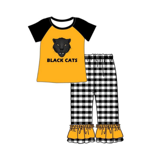 (Custom Design Preorder MOQ 5)  Team's BLACK CATS Print Girls Clothes Set