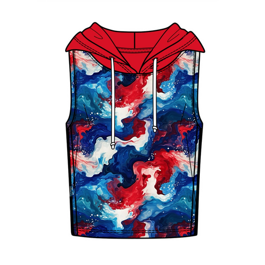 (Custom Design Preorder MOQ 5)  Tie-dye Print Boys 4th of July Hoodie Top