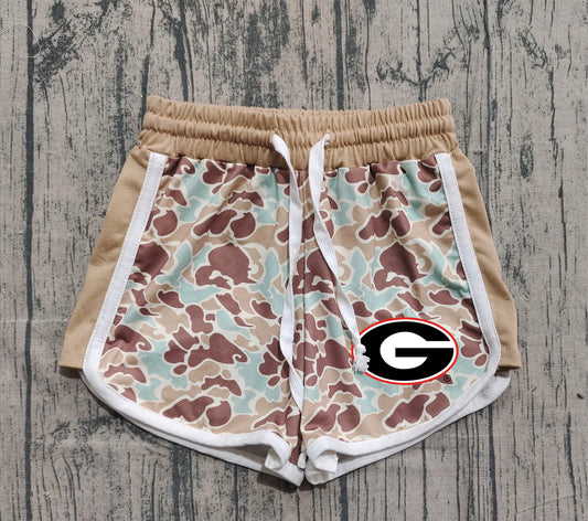 (Custom Design Preorder MOQ 5 Each Item) Team's Georgia Blue Camo Print Summer Bottom Shorts Mom and Me Matching Clothes