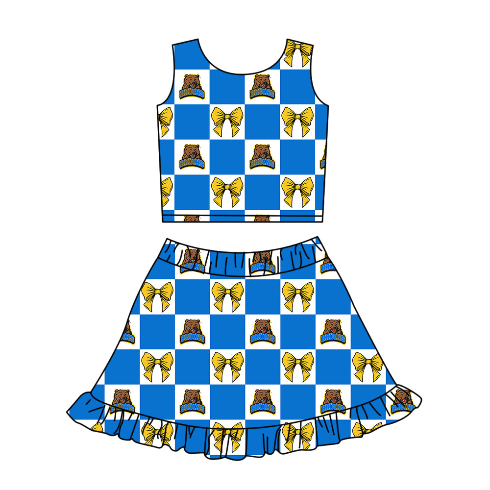 (Custom Design Preorder MOQ 5 Each Color) Team's UCLA Bruins Bows Plaid Print Girls Summer Clothes Sisters Matching Wear