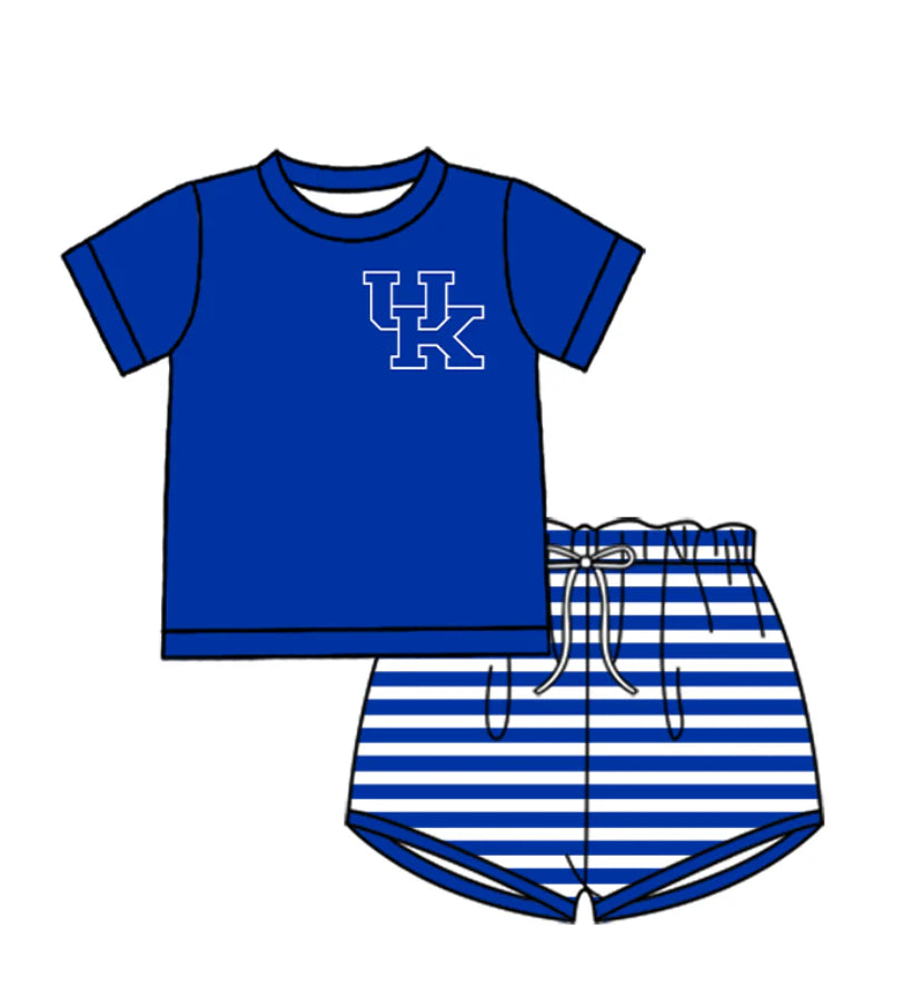 (Custom Design Preorder MOQ 5 Each Design) Team's Kentucky Stripes Print Boys Summer Matching Clothes Brothers Wear