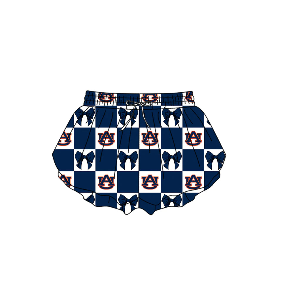 (Custom Design Preorder MOQ 5 Each Color) Team's Auburn Tigers Bows Plaid Print Girls Summer Clothes Sisters Matching Wear