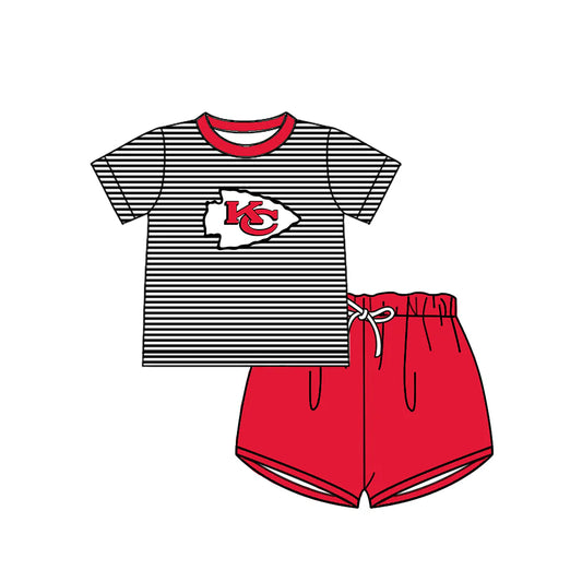 (Custom Design Preorder MOQ 5)  Team's Chiefs Top Red Shorts Boys Summer Clothes Set