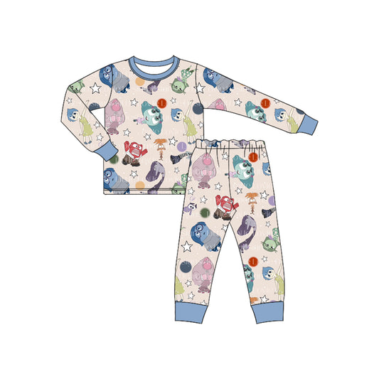 (Custom Design Preorder MOQ 5) Cartoon Figure Inside Out Stars Print Boys Bamboo Pajamas Clothes Set
