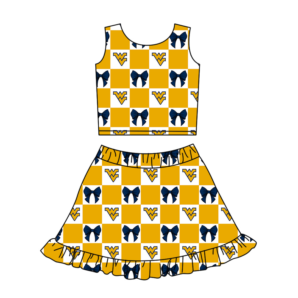 (Custom Design Preorder MOQ 5 Each Color) Team's West Virginia Bows Plaid Print Girls Summer Clothes Sisters Matching Wear