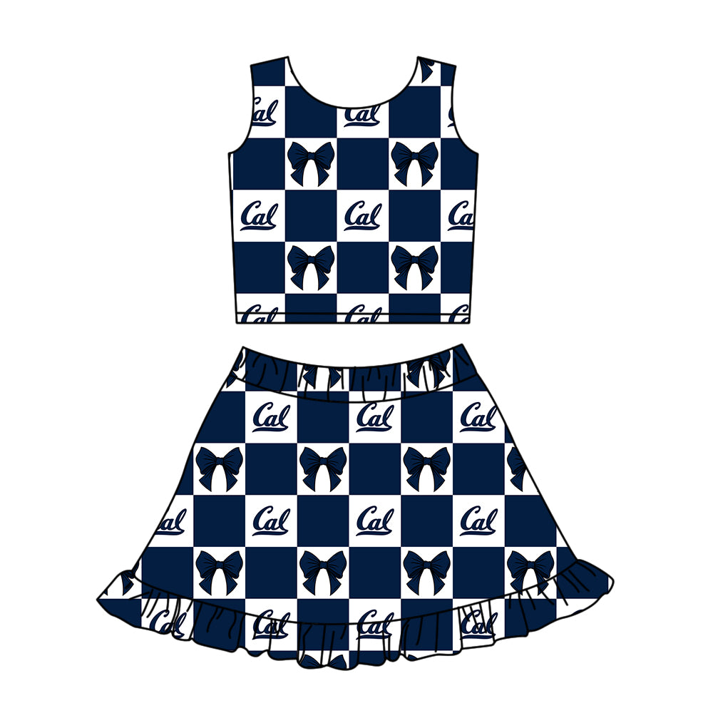 (Custom Design Preorder MOQ 5 Each Color) Team's California Golden Bears Bows Plaid Print Girls Summer Clothes Sisters Matching Wear