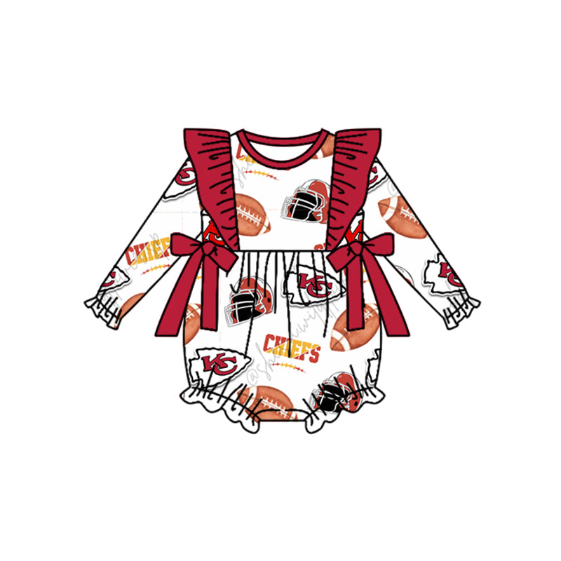 (Custom Design Preorder MOQ 5) Team's KC White Print Baby Girls Fall Romper