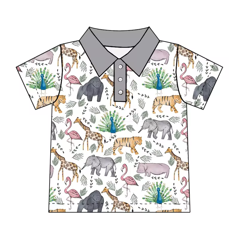 (Custom Design Preorder MOQ 5)  Animals Print Boys Summer Polo Tee Shirts Top