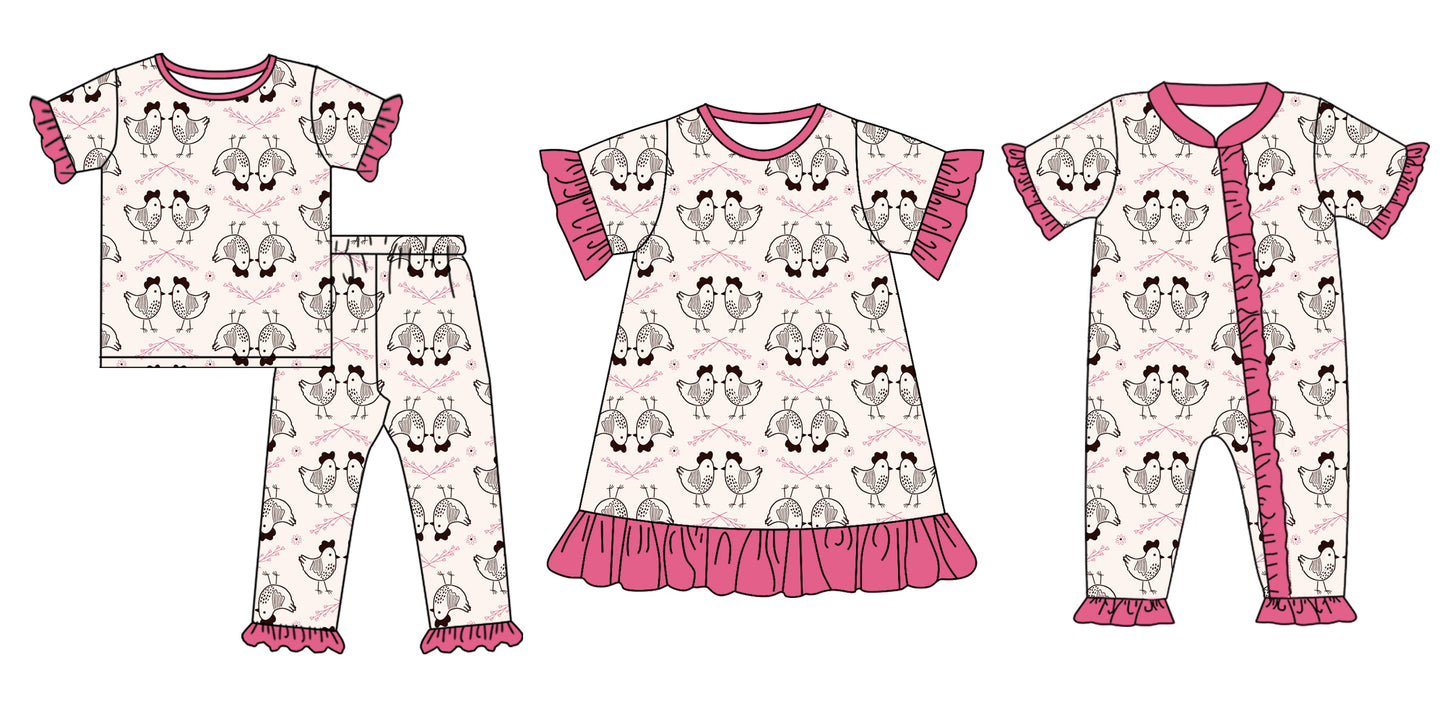 5.5(Custom Design Preorder MOQ 5 Each Design) Chicken Print Girls Matching Clothes Sisters Wear