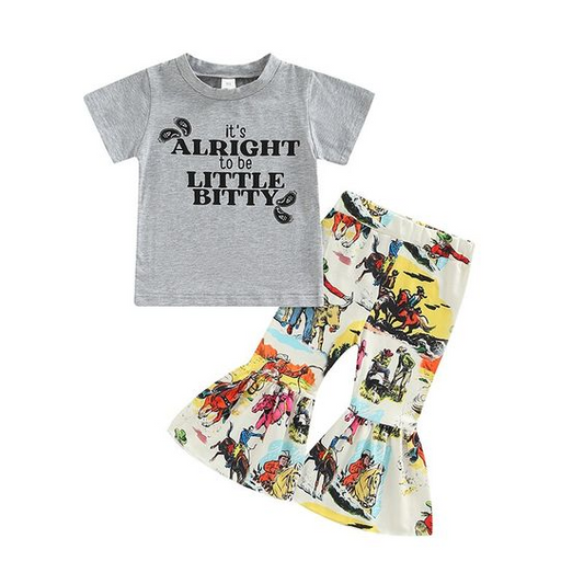 (Custom Design Preorder MOQ 5)  It's Alright To Be Little Bitty Print Girls Western Clothes Set