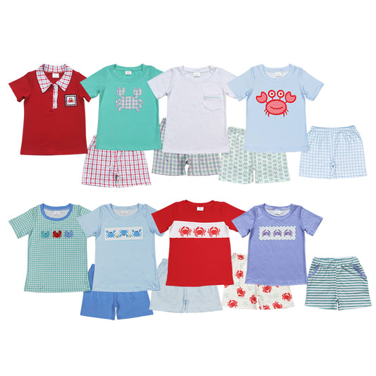 Crab Design Shorts Boys Summer Clothes Set Brothers Wear