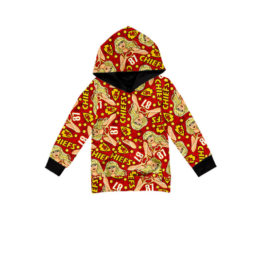 12.6(Custom Design Preorder MOQ 5) Team's CHIEFS Singer Swiftie Red Print Girls Hoodie Tops