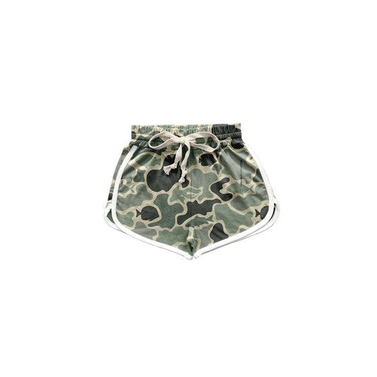 (Custom Design Preorder MOQ 5)  Green Camo Fish Print Kids Summer Shorts