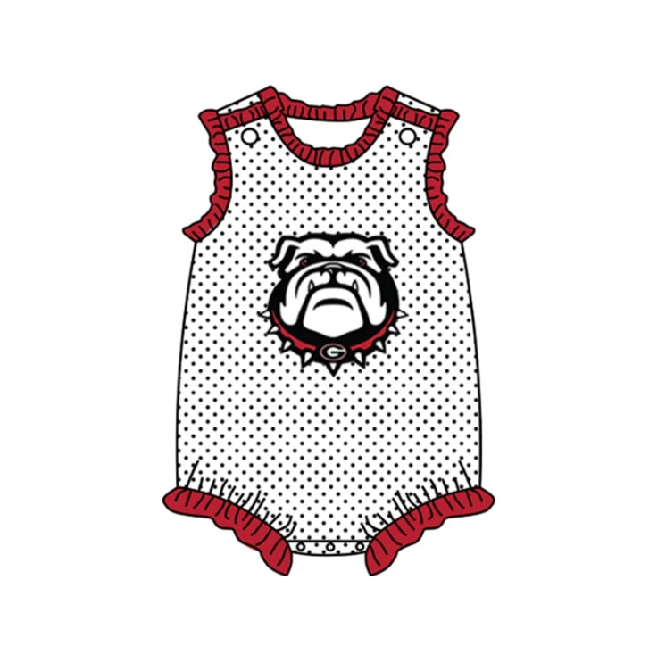 (Custom Design Preorder MOQ 5)  Team's Dog Georgia Print Baby Girls Summer Romper