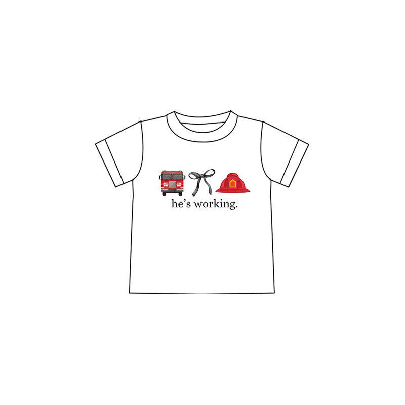 (Custom Design Preorder MOQ 5 )NO.21 he's working bow Print Girls Summer Tee Shirts Top