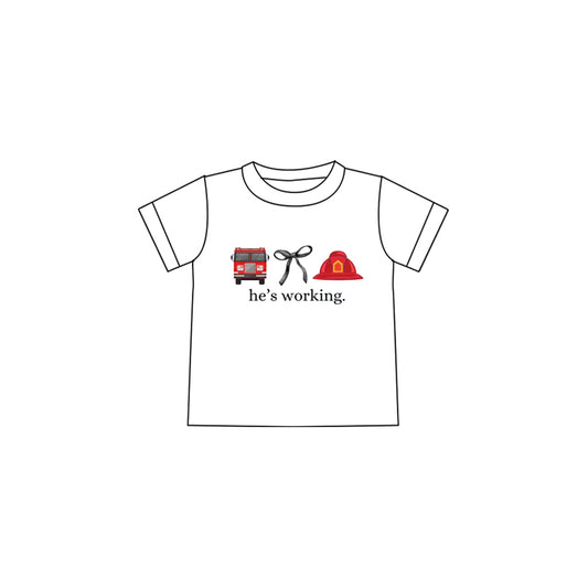 (Custom Design Preorder MOQ 5 )NO.21 he's working bow Print Girls Summer Tee Shirts Top