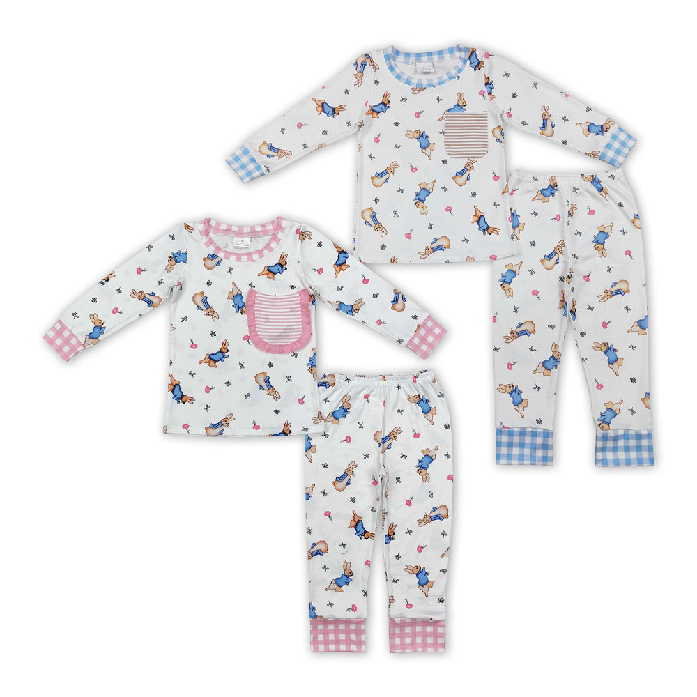 Bunny Plaid Print Sibling Easter Pajamas Matching Clothes