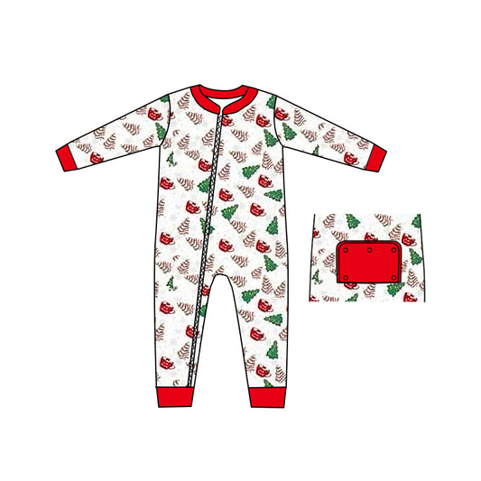 (Custom Design Preorder MOQ 5) Christmas Cake Print Baby Boys Sleeper Zipper Romper