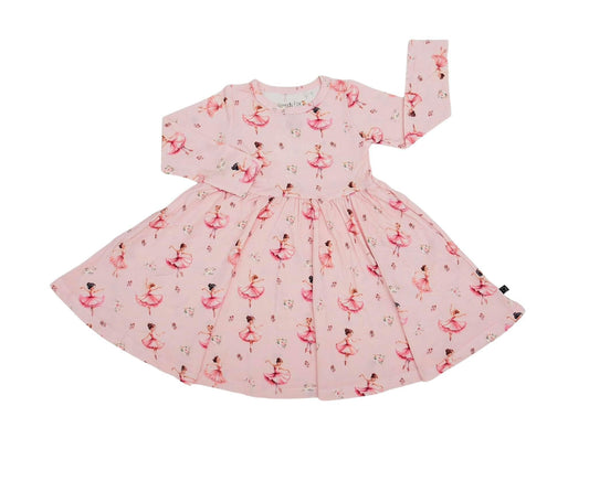 (Custom Design Preorder MOQ 5) Dancing Flowers Pink Print Girls Knee Length Fall Dress