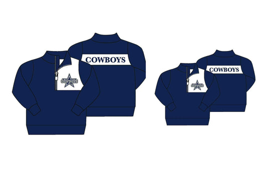 (Custom Design MOQ 5) Boys navy football team's long sleeve zipper pullover shirts