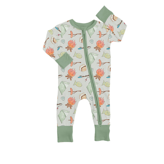 (Custom Design Preorder MOQ 5) NO.19 Camping Print Baby Zip Romper