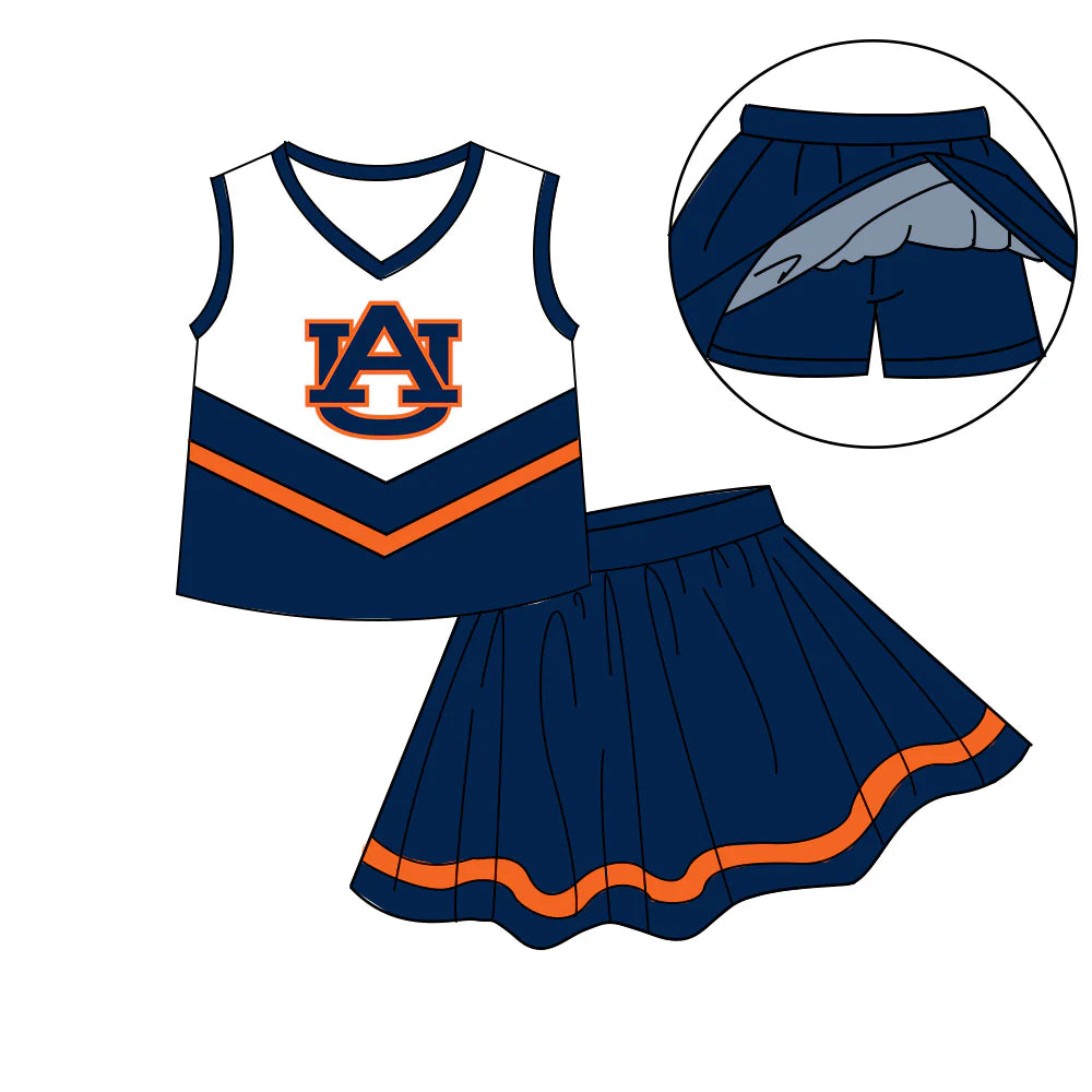 (Custom Design Preorder MOQ 5) Team's Auburn Top Skirts Shorts Girls Summer Clothes Sets